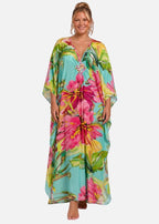 V Neck Kaftan with Diamond Pintuck - Tropical Sorbet