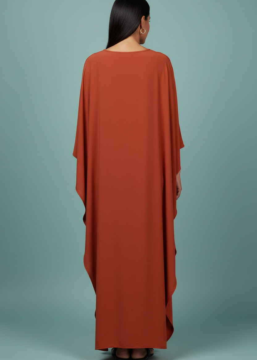 Copper V Neck Kaftan with Diamond Pintuck-Zeemara