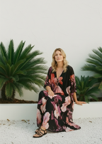 Dusk Bloom V Neck Kaftan with Diamond Pintuck-Zeemara