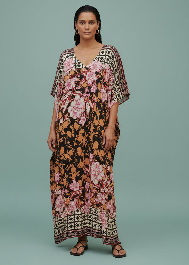 Ebony Rose V Neck Kaftan-Zeemara