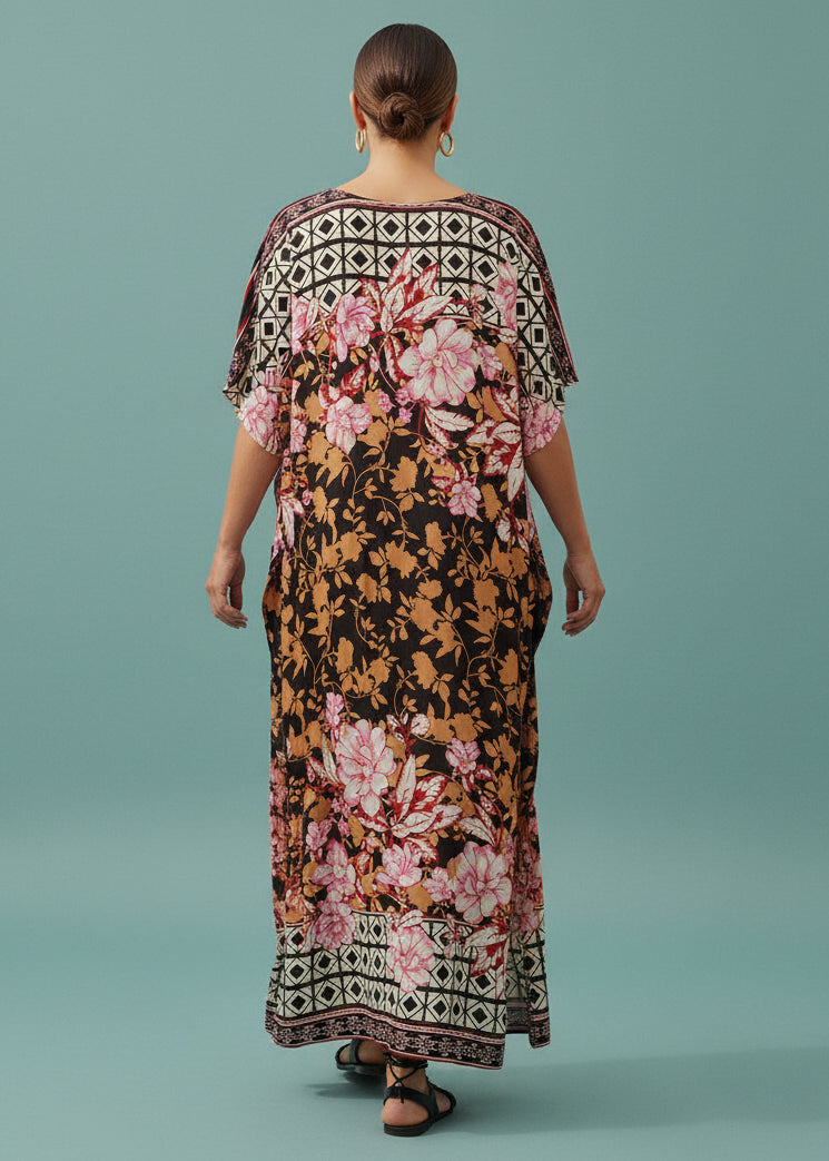 Ebony Rose V Neck Kaftan-Zeemara