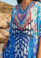 Electric Azure V Neck Kaftan-Zeemara