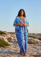 Electric Azure V Neck Kaftan-Zeemara