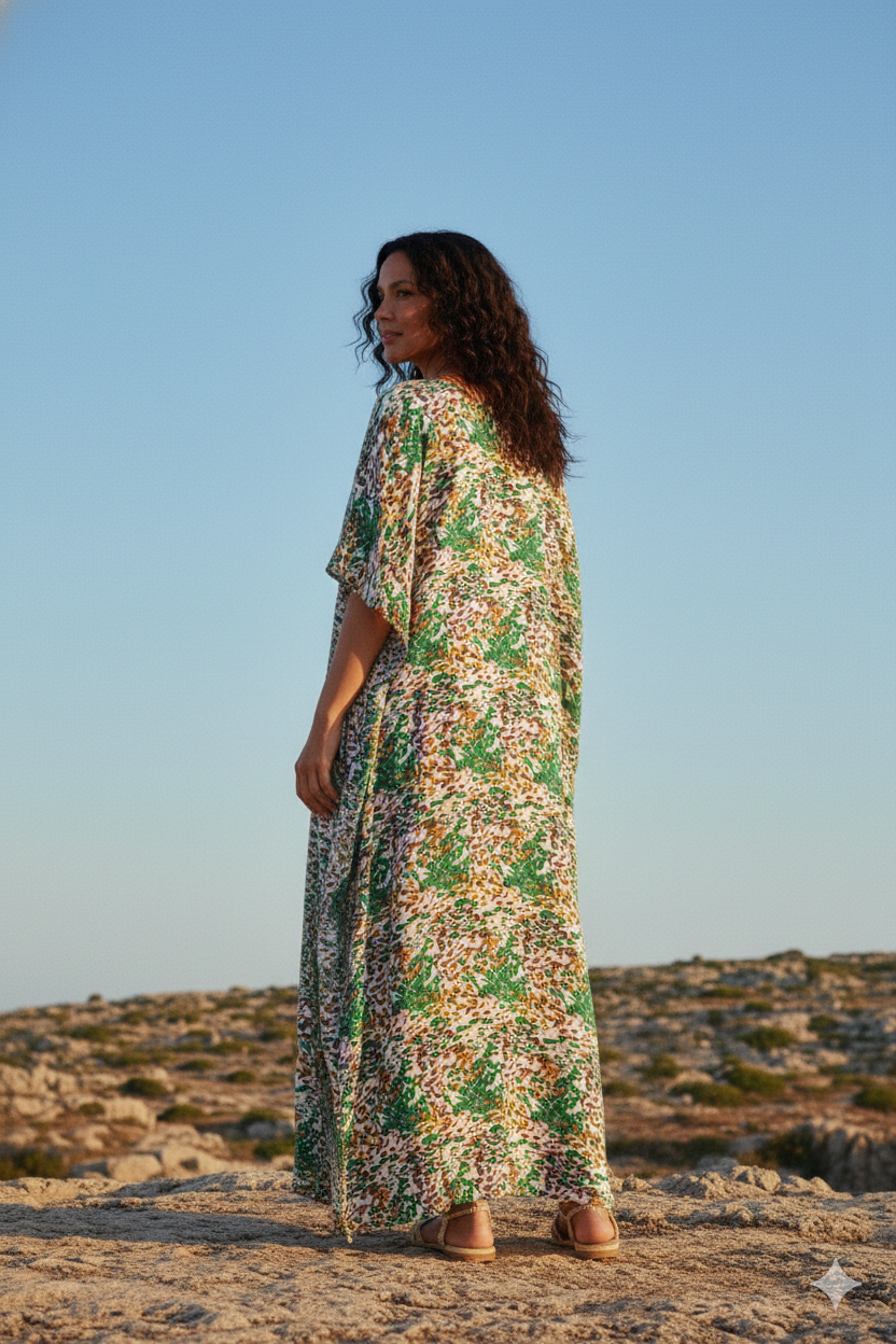 Eucalyptus Drift V Neck Kaftan-Zeemara