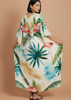 Flamingo Frost V Neck Kaftan with Diamond Pintuck-Zeemara