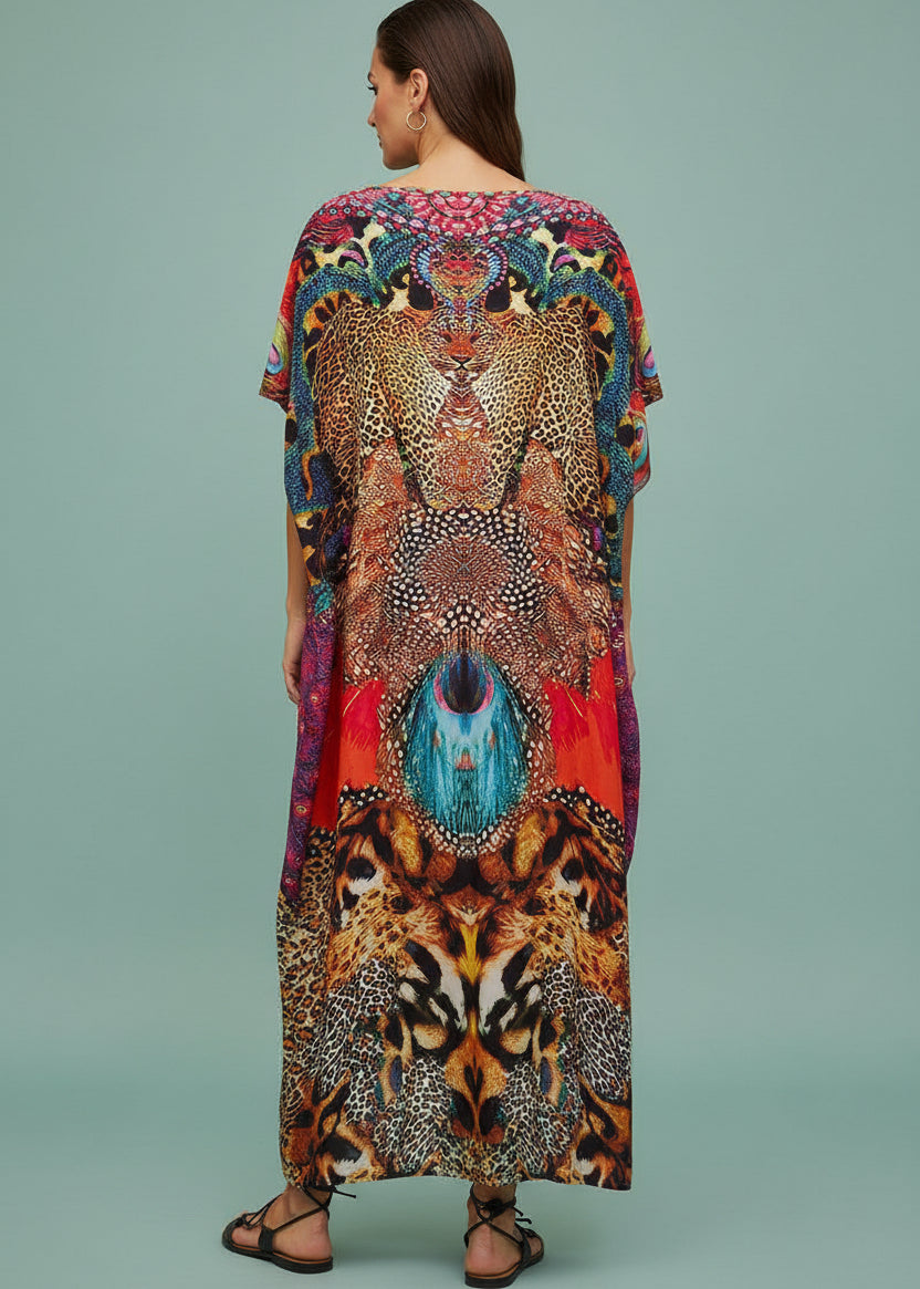 Gilded Totem Round Neck Kaftan-Zeemara