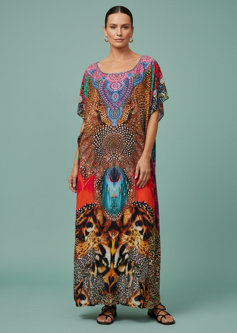 Gilded Totem Round Neck Kaftan-Zeemara