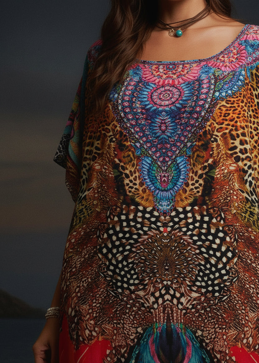 Gilded Totem Round Neck Kaftan-Zeemara
