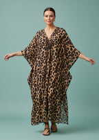 Golden Savannah V Neck Kaftan with Diamond Pintuck-Zeemara