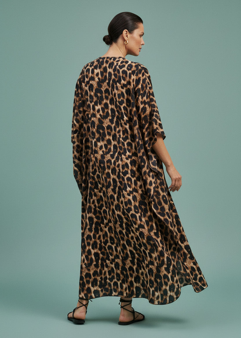 Golden Savannah V Neck Kaftan with Diamond Pintuck-Zeemara