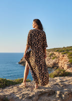 Golden Savannah V Neck Kaftan with Diamond Pintuck-Zeemara