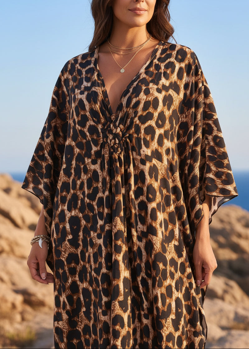Golden Savannah V Neck Kaftan with Diamond Pintuck-Zeemara