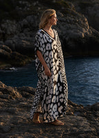 Graphic Cat V Neck Kaftan-Zeemara