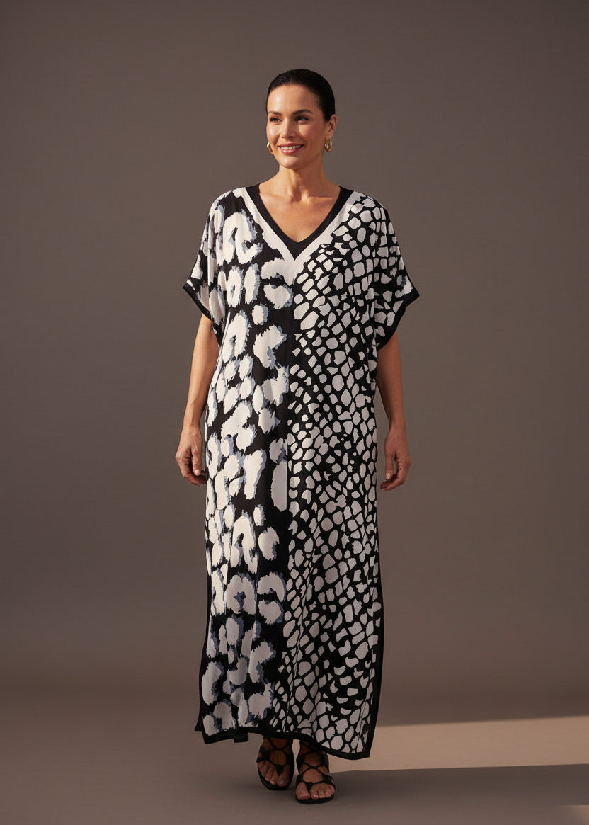 Graphic Cat V Neck Kaftan-Zeemara
