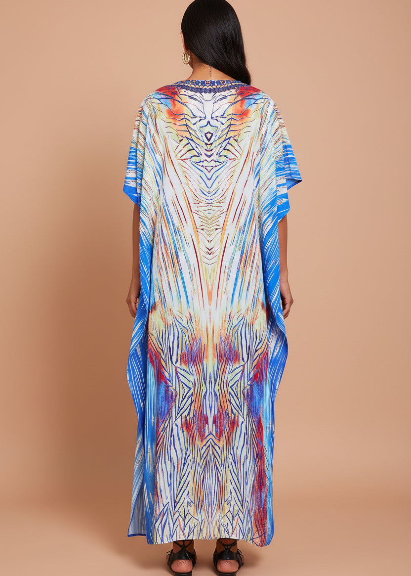 Imperial Sand V Neck Kaftan-Zeemara