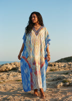 Imperial Sand V Neck Kaftan-Zeemara