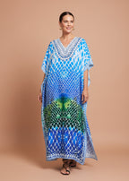Indigo Scale V Neck Kaftan-Zeemara