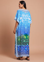 Indigo Scale V Neck Kaftan-Zeemara