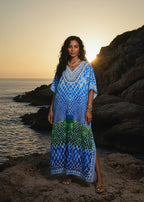 Indigo Scale V Neck Kaftan-Zeemara