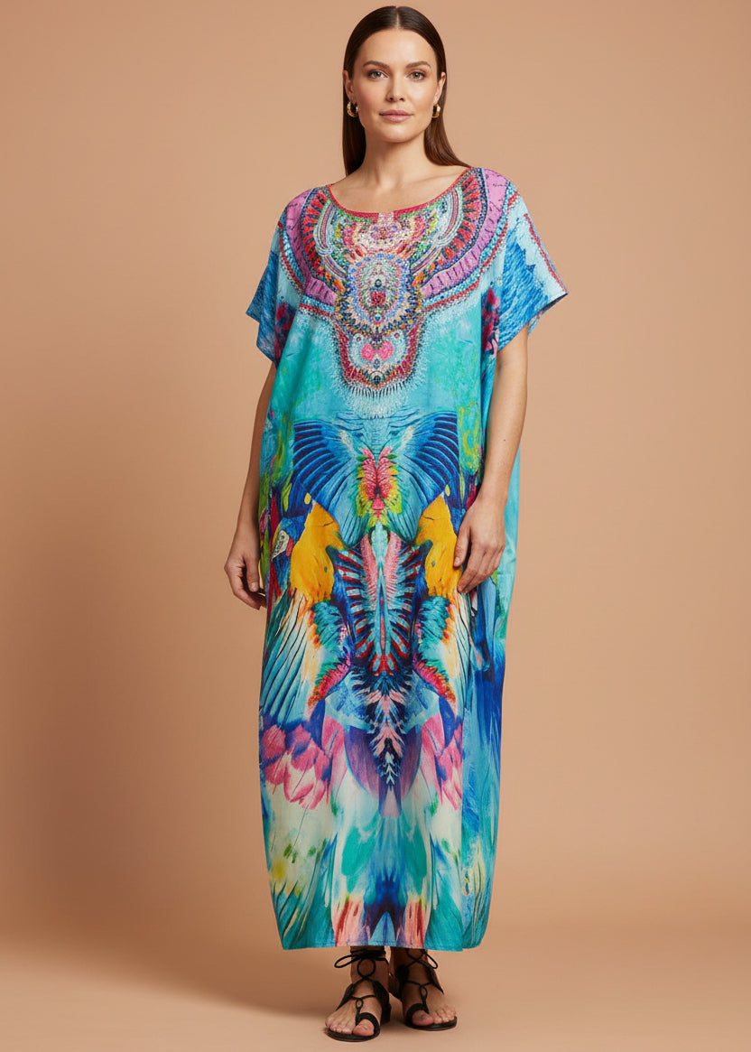 Island Oracle Round Neck Kaftan with Notched Collar-Zeemara