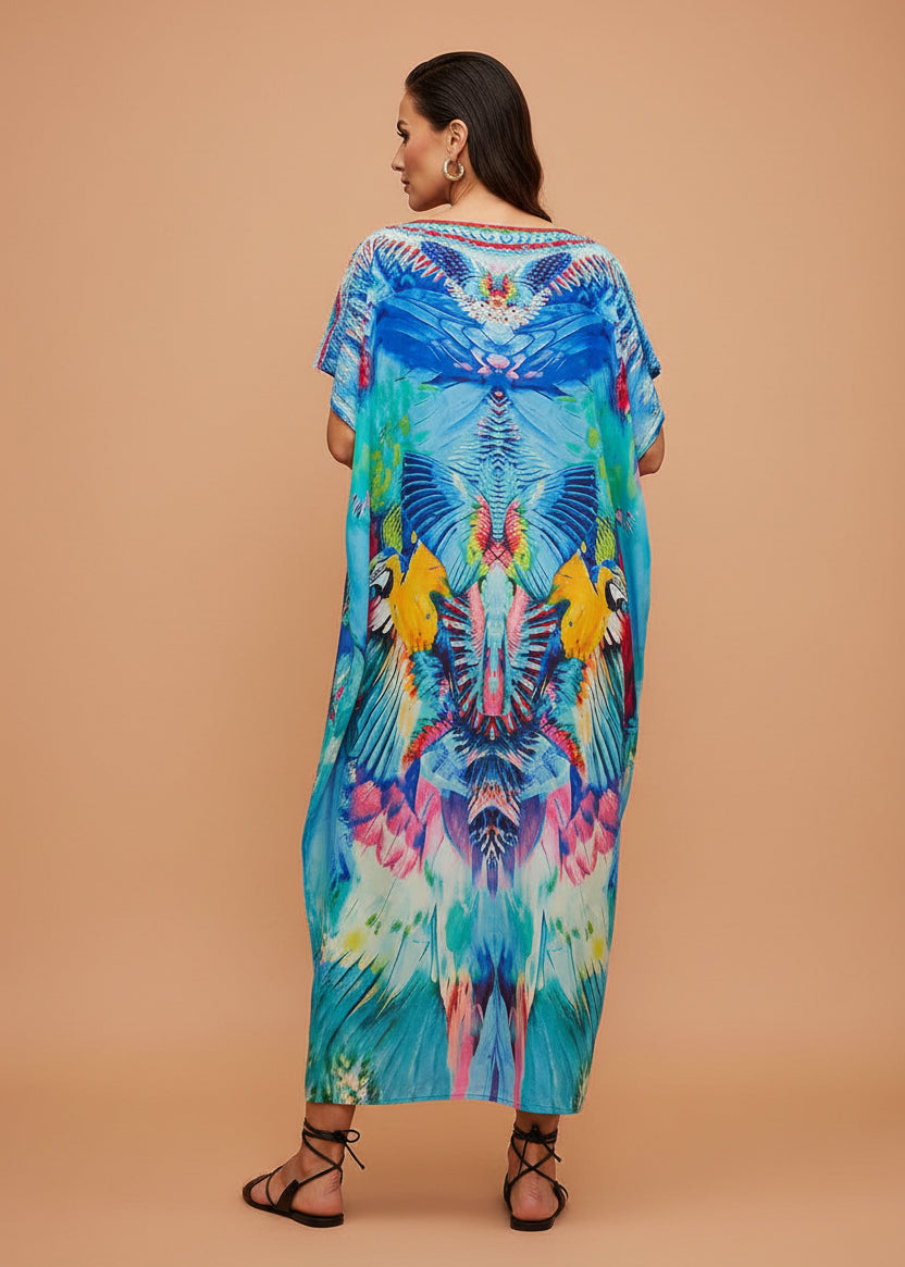 Island Oracle Round Neck Kaftan with Notched Collar-Zeemara
