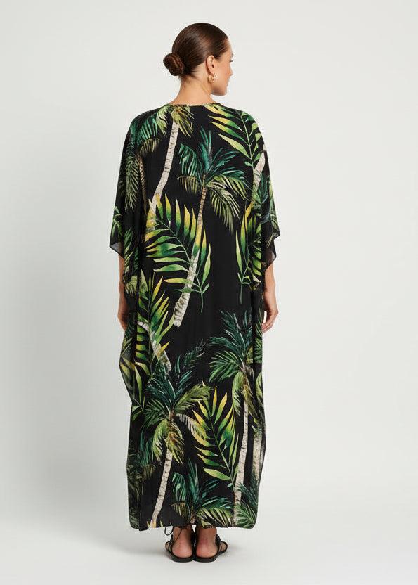 Island Twilight V Neck Kaftan with Diamond Pintuck-Zeemara