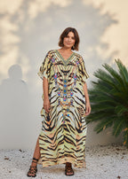 Ivory Tigress V Neck Kaftan-Zeemara