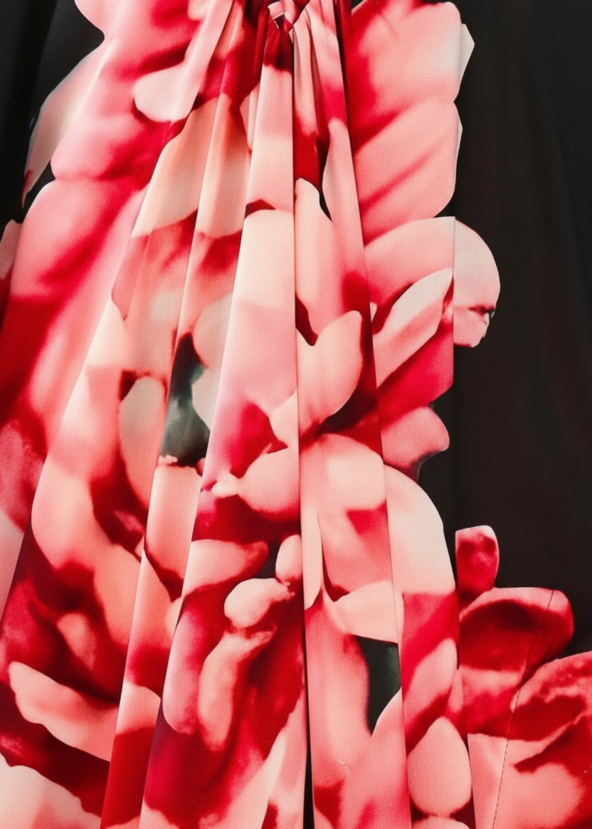 Midnight Peony V Neck Kaftan with Diamond Pintuck-Zeemara