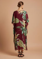 Monstera Merlot V Neck Kaftan with Diamond Pintuck-Zeemara