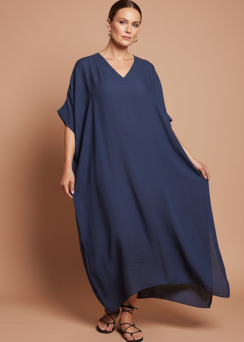 Navy V Neck Kaftan-Zeemara