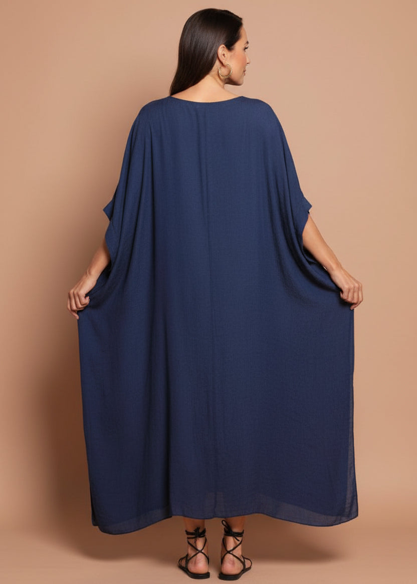 Navy V Neck Kaftan-Zeemara