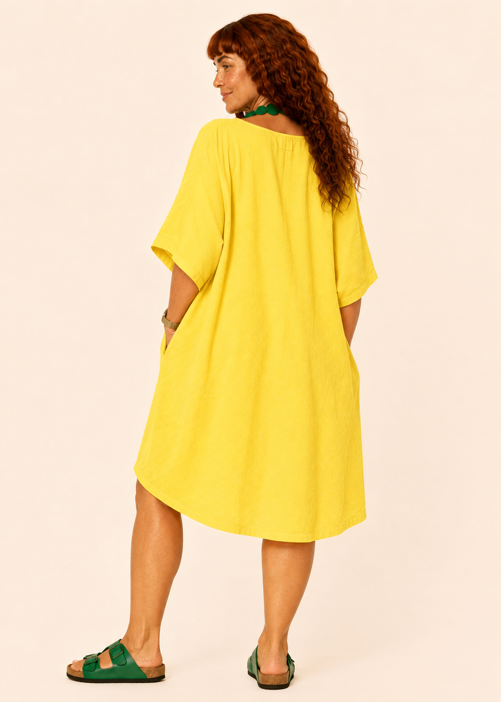 Oversized Batwing Mini Dress with Pockets - Yellow-Zeemara