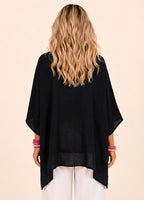 Oversized Batwing Tunic Top with Hanky Hem - Black-Zeemara