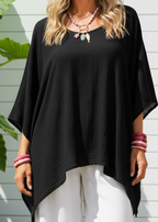 Oversized Batwing Tunic Top with Hanky Hem - Black-Zeemara