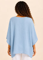 Oversized Batwing Tunic Top with Hanky Hem - Light Blue-Zeemara