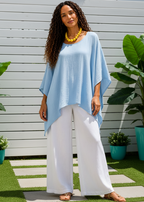 Oversized Batwing Tunic Top with Hanky Hem - Light Blue-Zeemara
