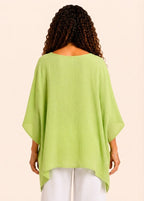 Oversized Batwing Tunic Top with Hanky Hem - Lime-Zeemara