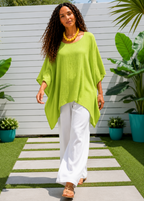 Oversized Batwing Tunic Top with Hanky Hem - Lime-Zeemara