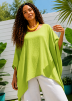 Oversized Batwing Tunic Top with Hanky Hem - Lime-Zeemara