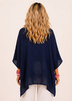 Oversized Batwing Tunic Top with Hanky Hem - Navy-Zeemara