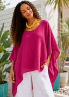 Oversized Batwing Tunic Top with Hanky Hem - Pink-Zeemara