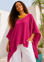 Oversized Batwing Tunic Top with Hanky Hem - Pink-Zeemara
