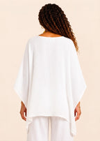 Oversized Batwing Tunic Top with Hanky Hem - White-Zeemara