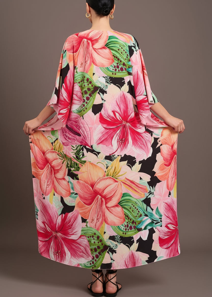 Paradise Punch V Neck Kaftan with Diamond Pintuck-Zeemara