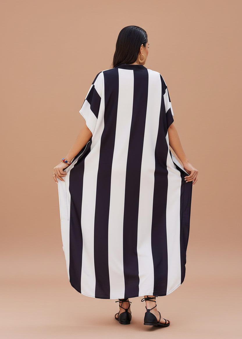 Piano Bar Stripe Notched Tunic Kaftan-Zeemara