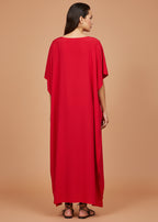 Red Round Neck Kaftan-Zeemara