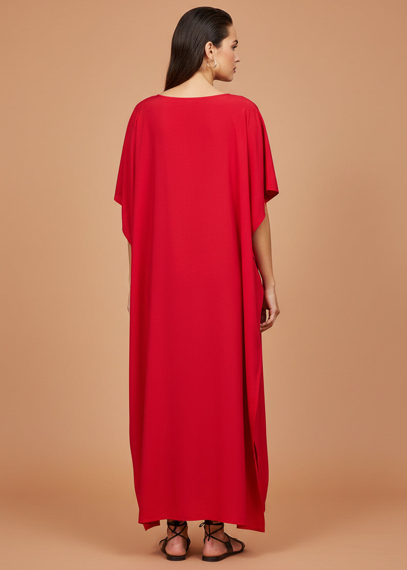 Red Round Neck Kaftan-Zeemara