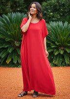 Red Round Neck Kaftan-Zeemara