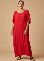 Red Round Neck Kaftan-Zeemara