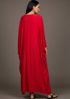 Red V Neck Kaftan with Diamond Pintuck-Zeemara